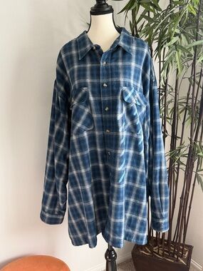David Taylor Blue Plaid Button-Up Flannel Shirt